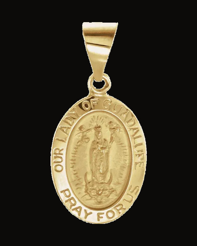 Oval Hollow Our Lady Of Guadalupe Medal — 14K Yellow Gold