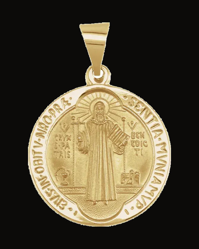 Round Hollow St. Benedict Medal — 14K Yellow Gold