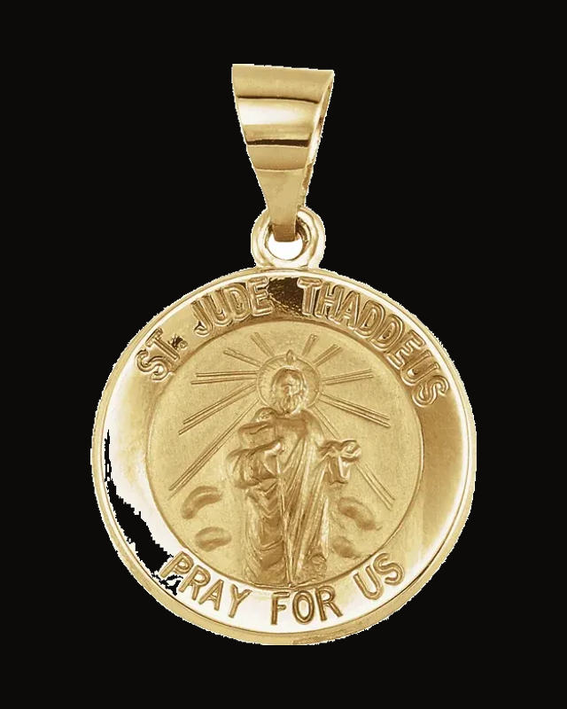 Round Hollow St. Jude Medal — 14K Yellow Gold