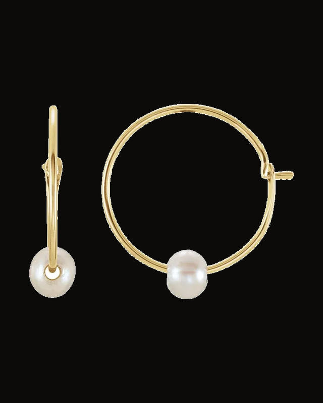 Cultured White Freshwater Pearl Youth Hoop Earrings — 14K Yellow Gold · 3 mm