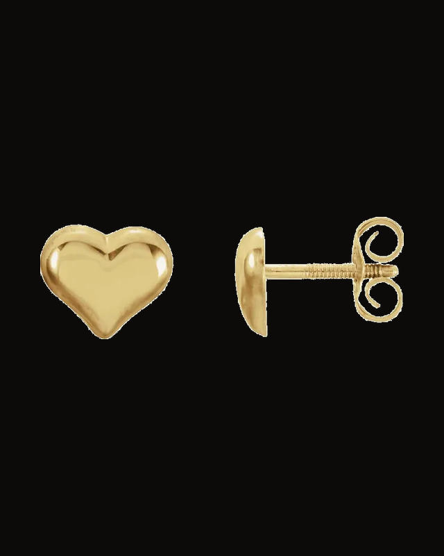 Youth Puffed Heart Earrings — 14K Yellow Gold