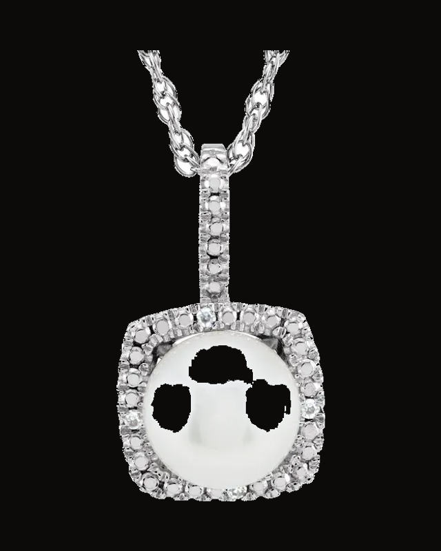 Birthstone Halo-Style Necklace — Rhodium-Plated on Sterling Silver · 0.015 CTW