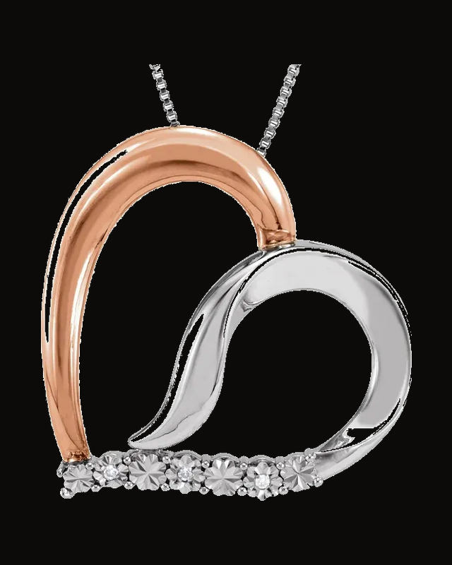 0.02 CTW Natural Diamond Heart Necklace — Rhodium-Plated on 14K Rose Gold-Plated Sterling Silver