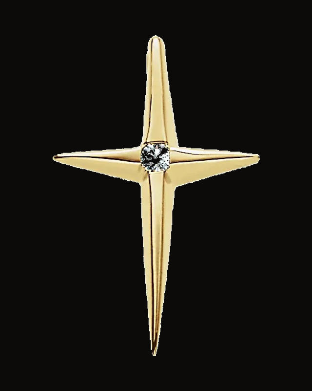 0.025 Ct Natural Diamond Cross Pendant — 14K Yellow Gold