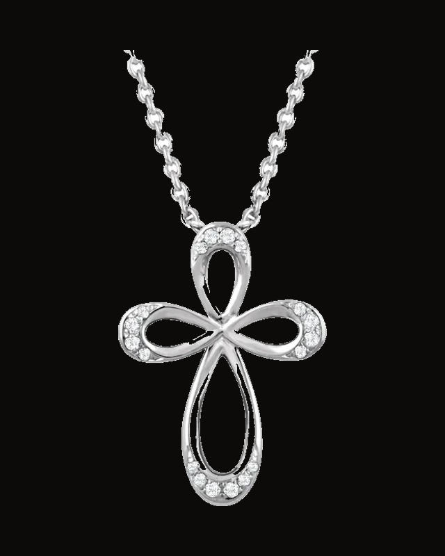 1/10 CTW Natural Diamond Cross Necklace — Rhodium-Plated on Sterling Silver