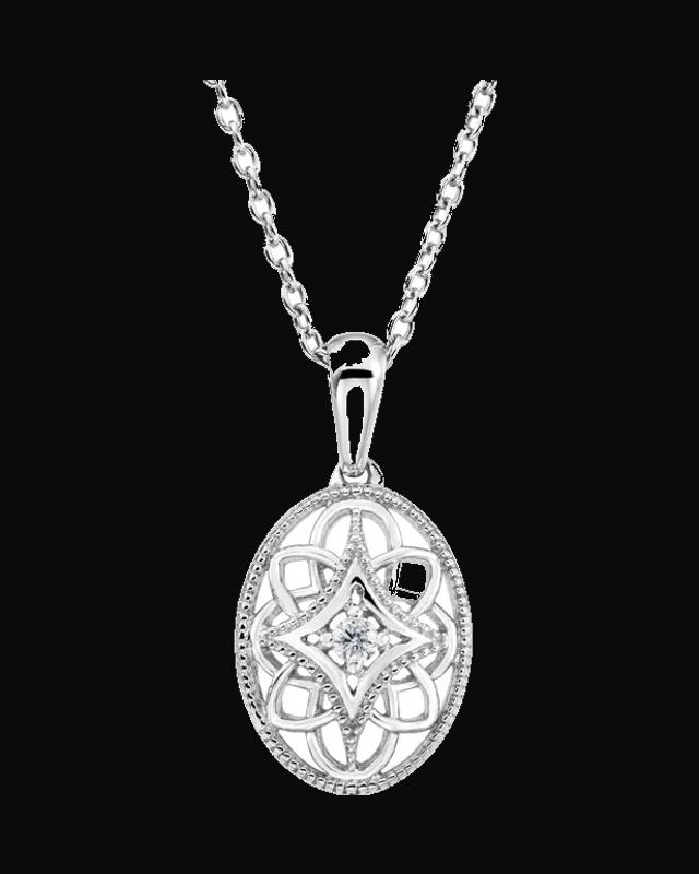 0.03 Ct Natural Diamond Necklace — Rhodium-Plated on Sterling Silver