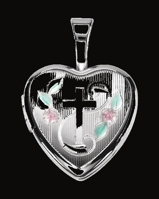 Enamel Roses & Cross Heart Locket