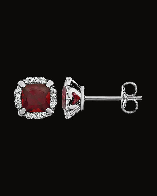 Cushion 4-Prong Halo-Style Birthstone Earrings — Rhodium-Plated on 14K White Gold · 1/10 CTW