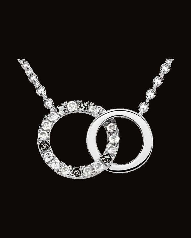 0.06 CTW Natural Diamond Interlocking Circle Necklace — Rhodium-Plated on 14K White Gold