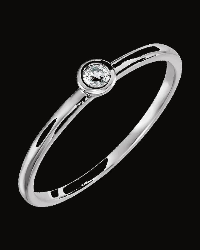 0.06 Ct Natural Diamond Ring — Rhodium-Plated on 14K White Gold · 1.5 mm