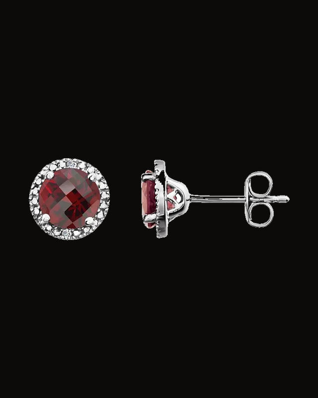 Round 4-Prong Halo-Style Birthstone Stud Earrings — Sterling Silver · 0.01 CTW