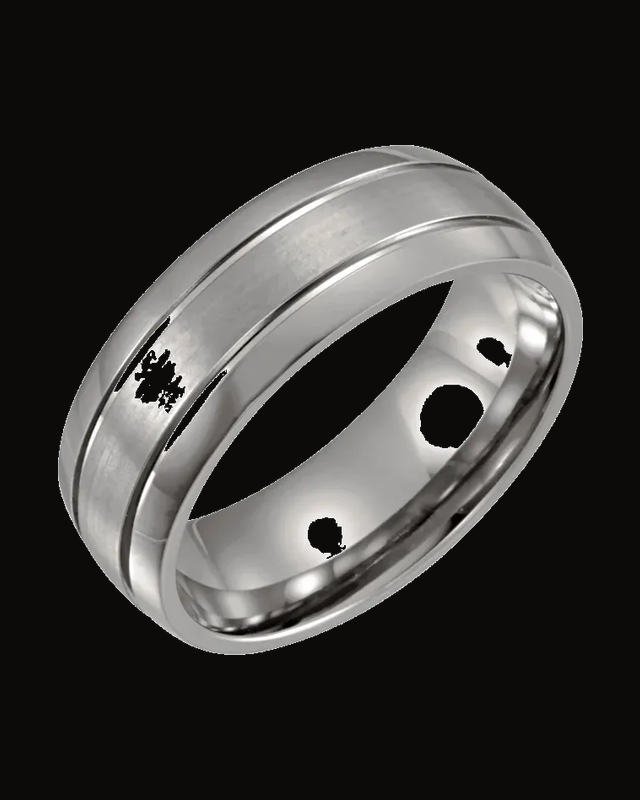 Grooved Inlay Standard-Fit Half Round Band With Satin Finish — Titanium · 8 mm
