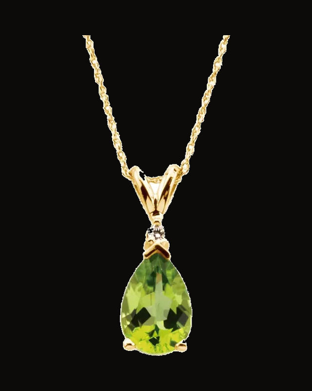 Natural Peridot And 0.04 CTW Natural Diamond Necklace — 14K Yellow Gold
