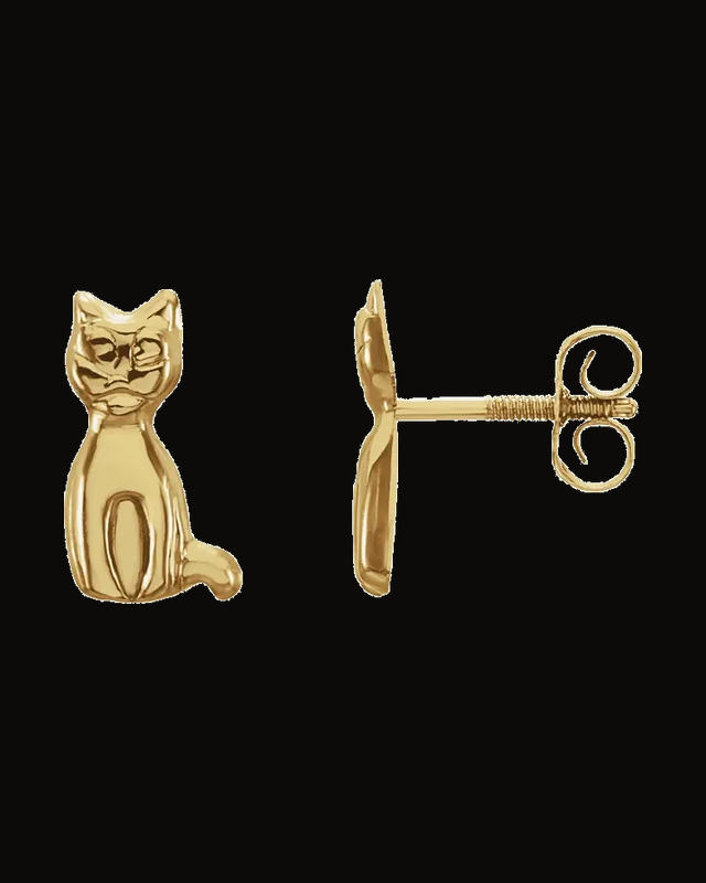 Youth Cat Earrings — 14K Yellow Gold