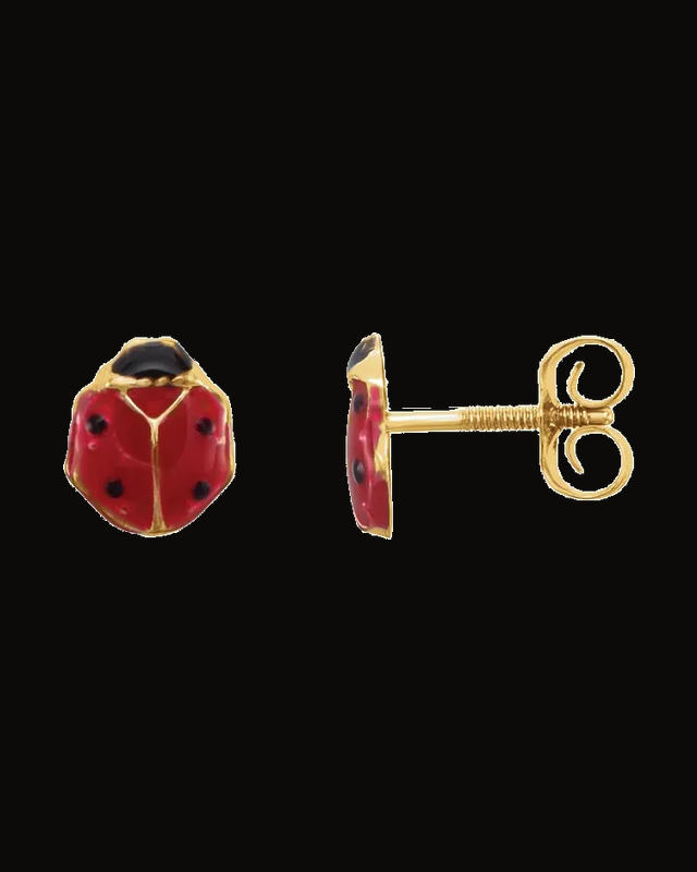 Youth Ladybug Earrings — 14K Yellow Gold