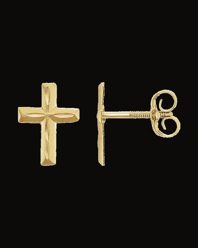 Youth Diamond-Cut Cross Earrings — 14K Yellow Gold