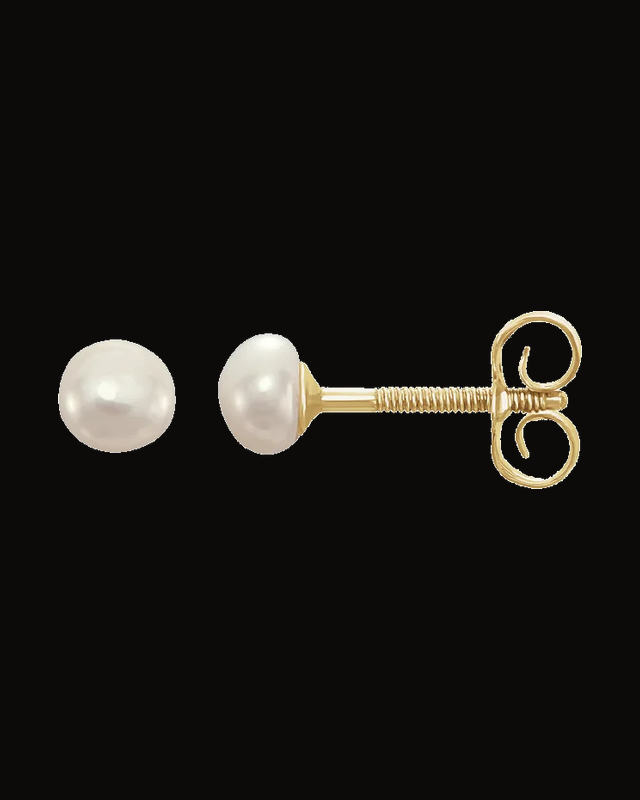 Cultured White Freshwater Pearl Earrings — 14K Yellow Gold · 3.2 mm