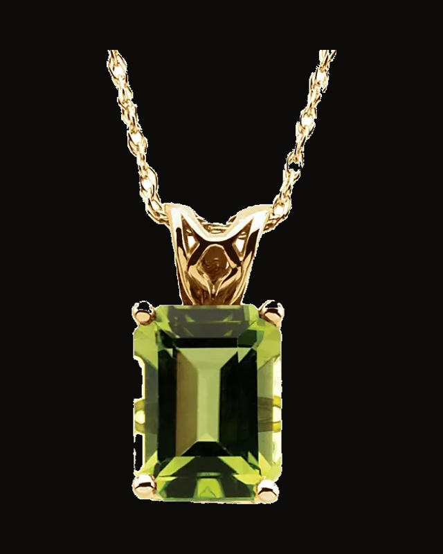 Natural Peridot Necklace — 14K Yellow Gold · 8 x 6 mm