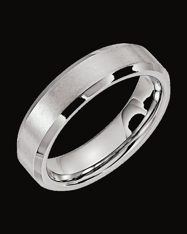 Beveled-Edge Inlay Standard-Fit Band With Satin Finish — Tungsten / White Tungsten · 6 mm