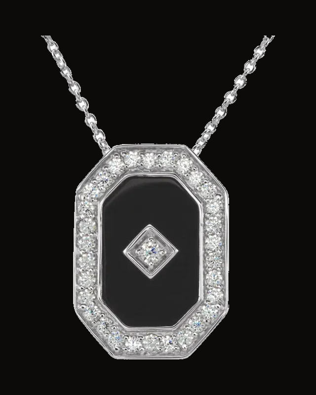 Natural Onyx And Cz Necklace — Sterling Silver · 13 x 9 mm