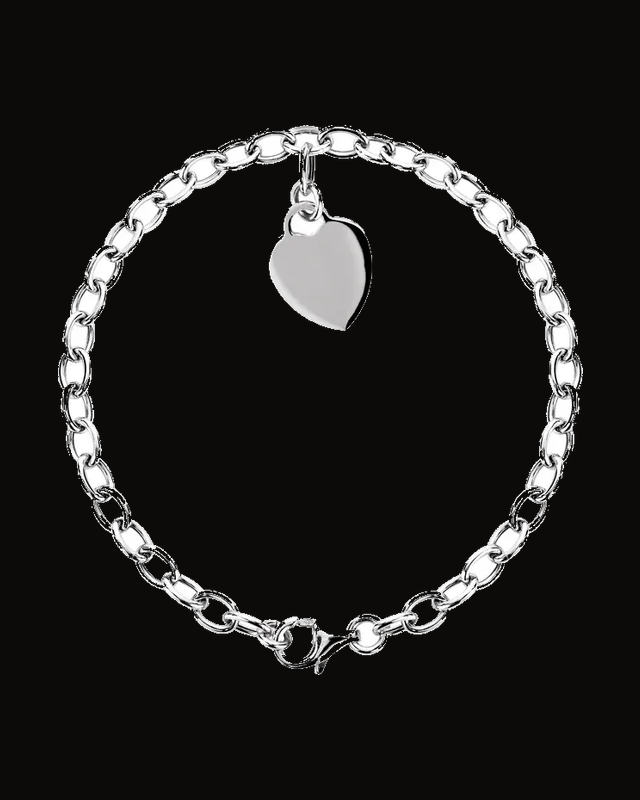 Rolo Bracelet With Heart Charm — Rhodium-Plated on Sterling Silver