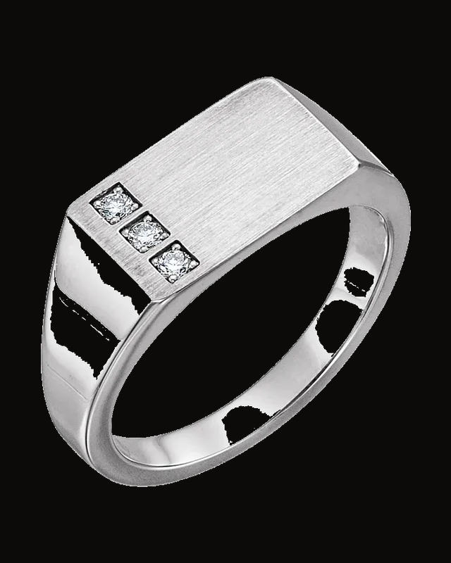 1/10 CTW Natural Diamond Rectangle Signet Ring — Sterling Silver · 3.35 mm