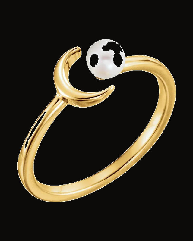 Cultured White Freshwater Pearl Crescent Moon Ring — 14K Yellow Gold · 1.49 mm · Size 7