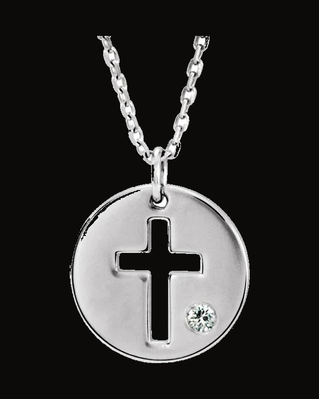 Pierced Cross Disc Necklace or Pendant — Sterling Silver · 2 mm