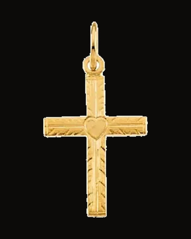 Youth Cross Pendant With Heart — 14K Yellow Gold