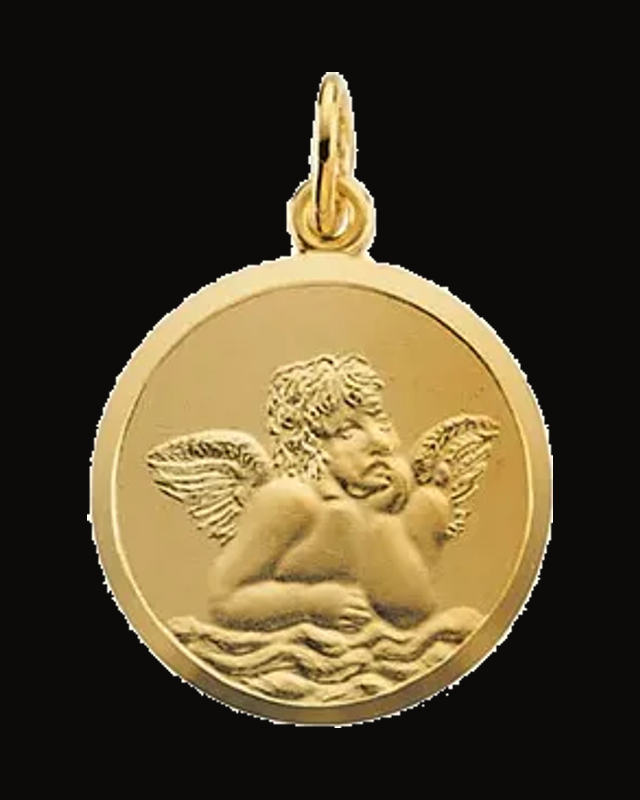 Cherub Medal Pendant — 14K Yellow Gold