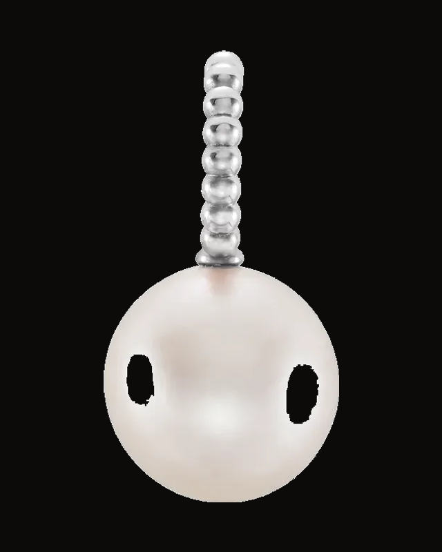 Cultured White Freshwater Pearl Beaded Pendant — Rhodium-Plated on 14K White Gold