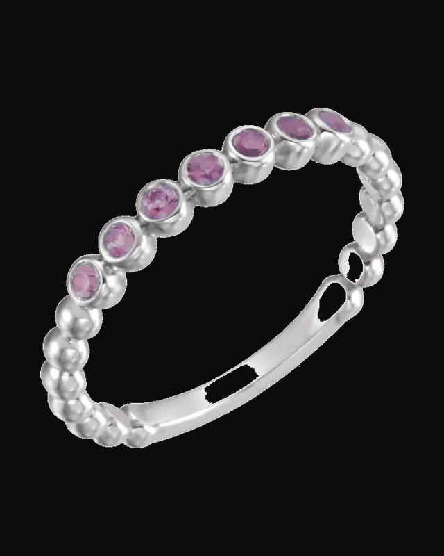 Stackable Bead Ring — Rhodium-Plated on 14K White Gold · 1.55 mm