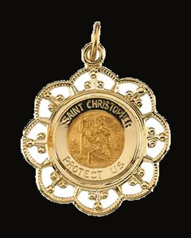 Round St. Christopher Medal — 14K Yellow Gold