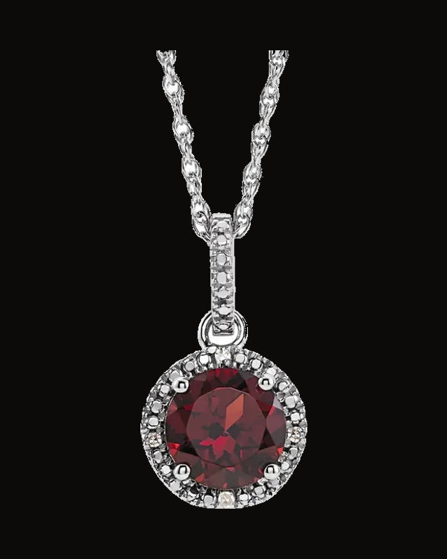 Halo-Style Birthstone Necklace — Rhodium-Plated on Sterling Silver · 0.01 CTW