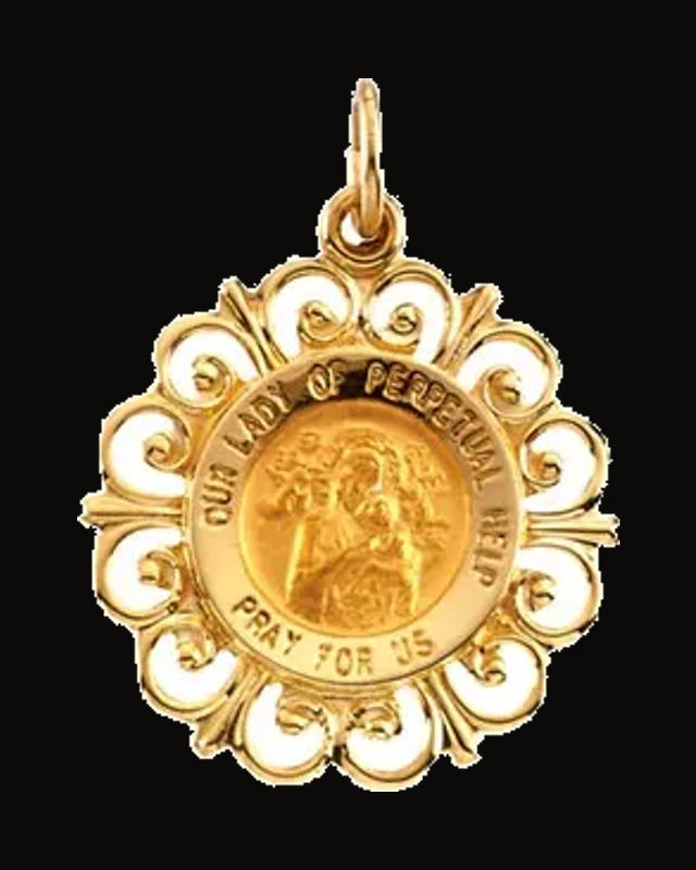 Round Our Lady Of Perpetual Help Medal — 14K Yellow Gold