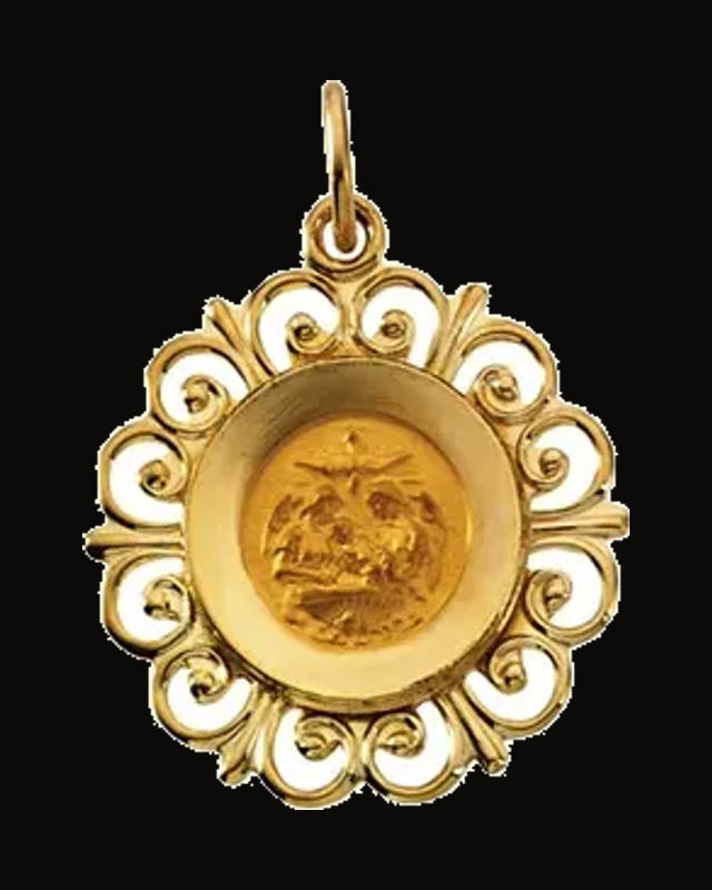 Round Baptismal Medal — 14K Yellow Gold