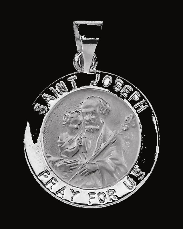 Round Hollow St. Joseph Medal — 14K White / Yellow Gold