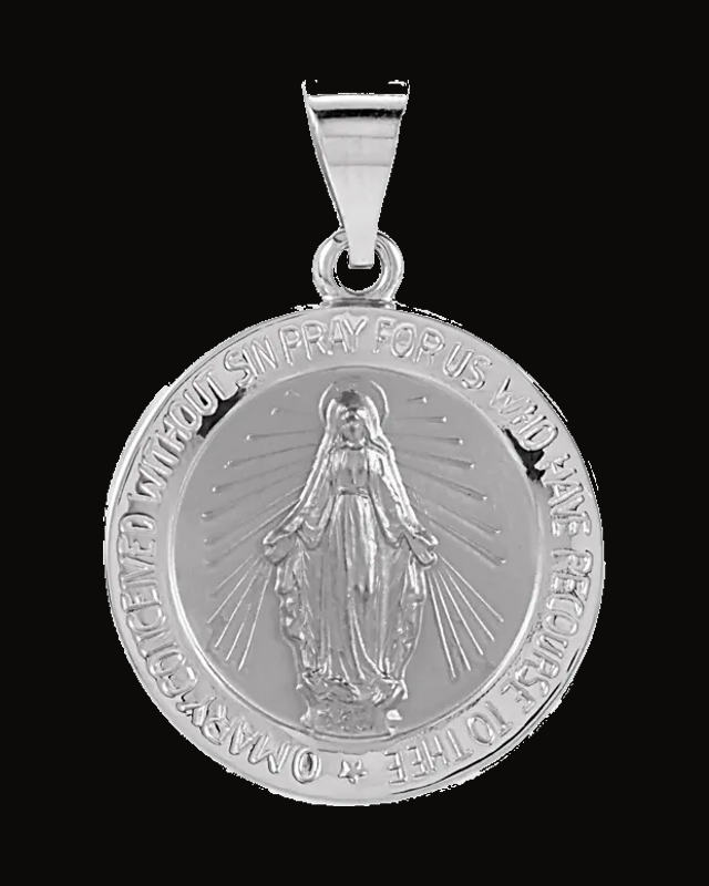 Hollow Round Miraculous Medal — 14K Yellow / White Gold