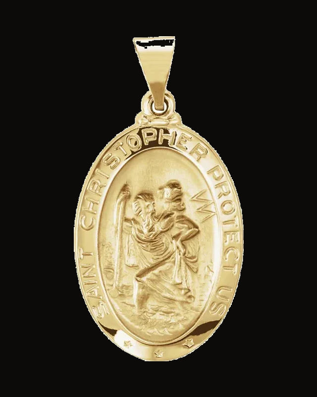 Oval Hollow St. Christopher Medal — 14K Yellow / White Gold