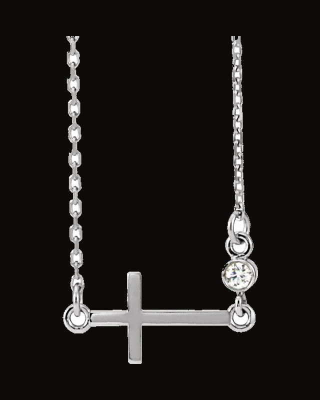 0.03 Ct Natural Diamond Sideways Cross Adjustable Necklace