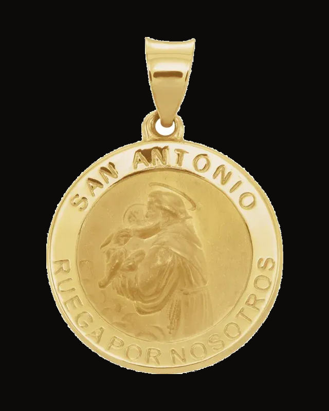 Round Hollow St. Anthony Medal — 14K Yellow / White Gold