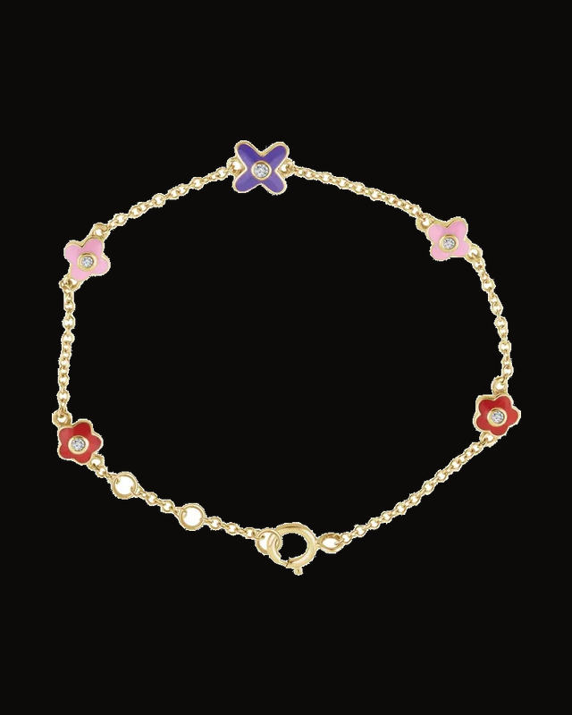0.04 CTW Natural Diamond Youth Flower Bracelet — 10K Yellow Gold · 0.05 CTW