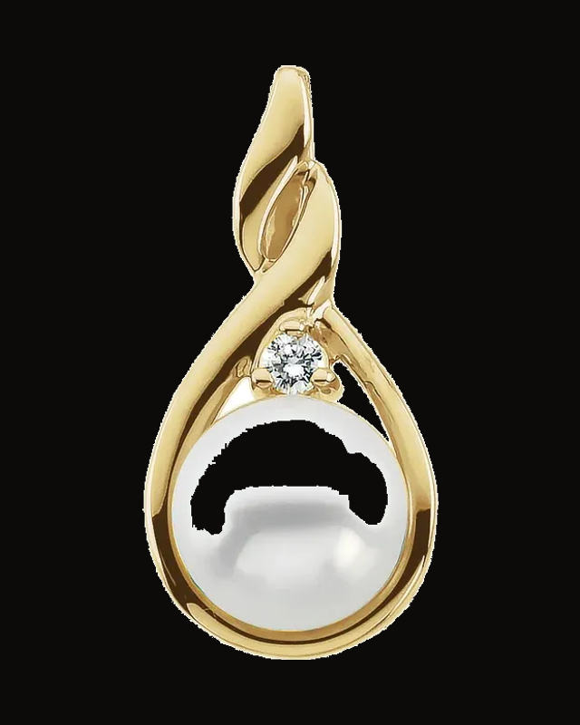 Cultured Pearl And Natural Diamond Pendant — 14K Yellow Gold · 0.03 CTW