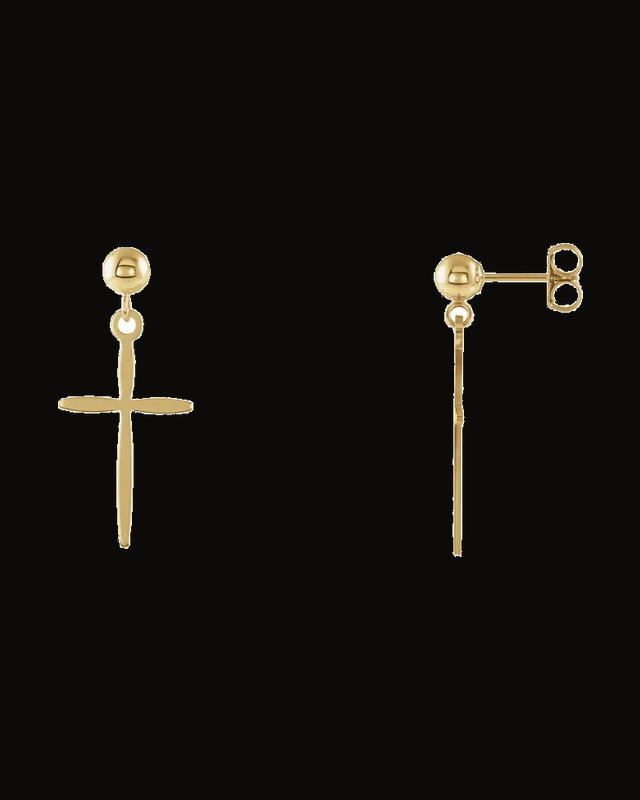 Cross Ball Dangle Earring — 14K Yellow Gold