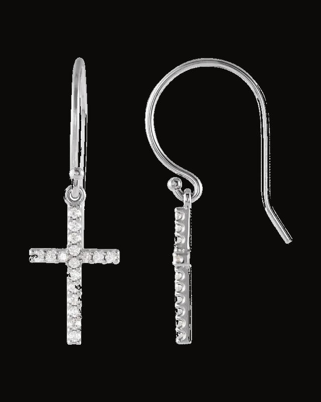 1/8 CTW Natural Diamond Tiny Cross Earrings — Rhodium-Plated on 14K White Gold