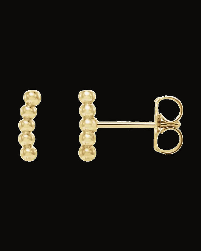 Curved Beaded Earrings — 14K Yellow Gold