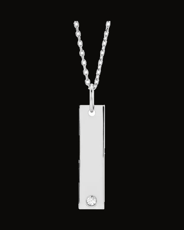 0.03 Ct Natural Diamond Engravable Bar Necklace
