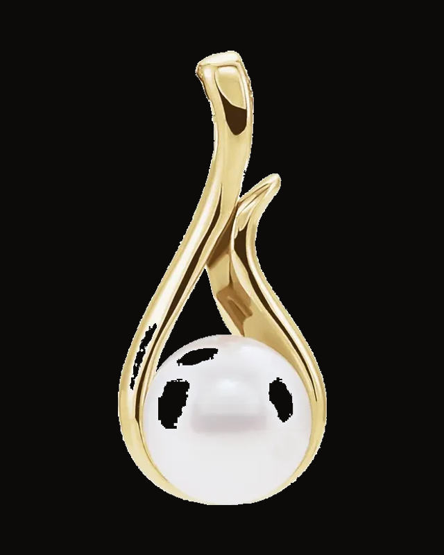 Cultured White Freshwater Pearl Pendant — 14K Yellow Gold