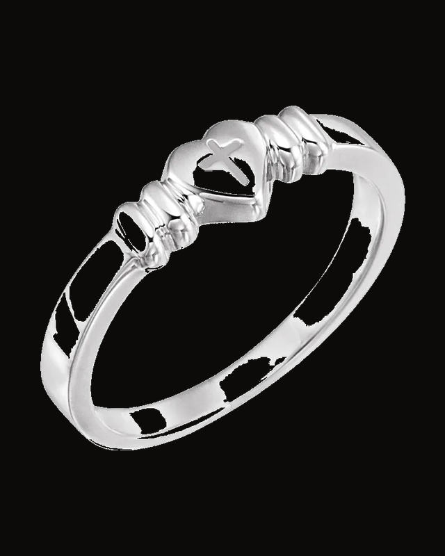 Heart And Cross Chastity Ring — Sterling Silver · 5.5 mm