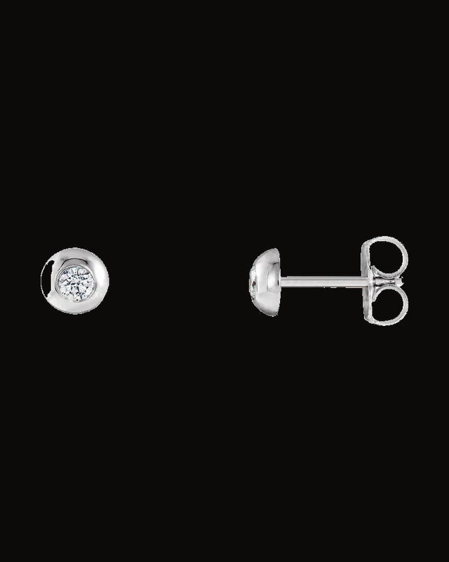1/8 CTW Lab-Grown Diamond Domed Stud Earrings With Backs — 14K White / Yellow Gold